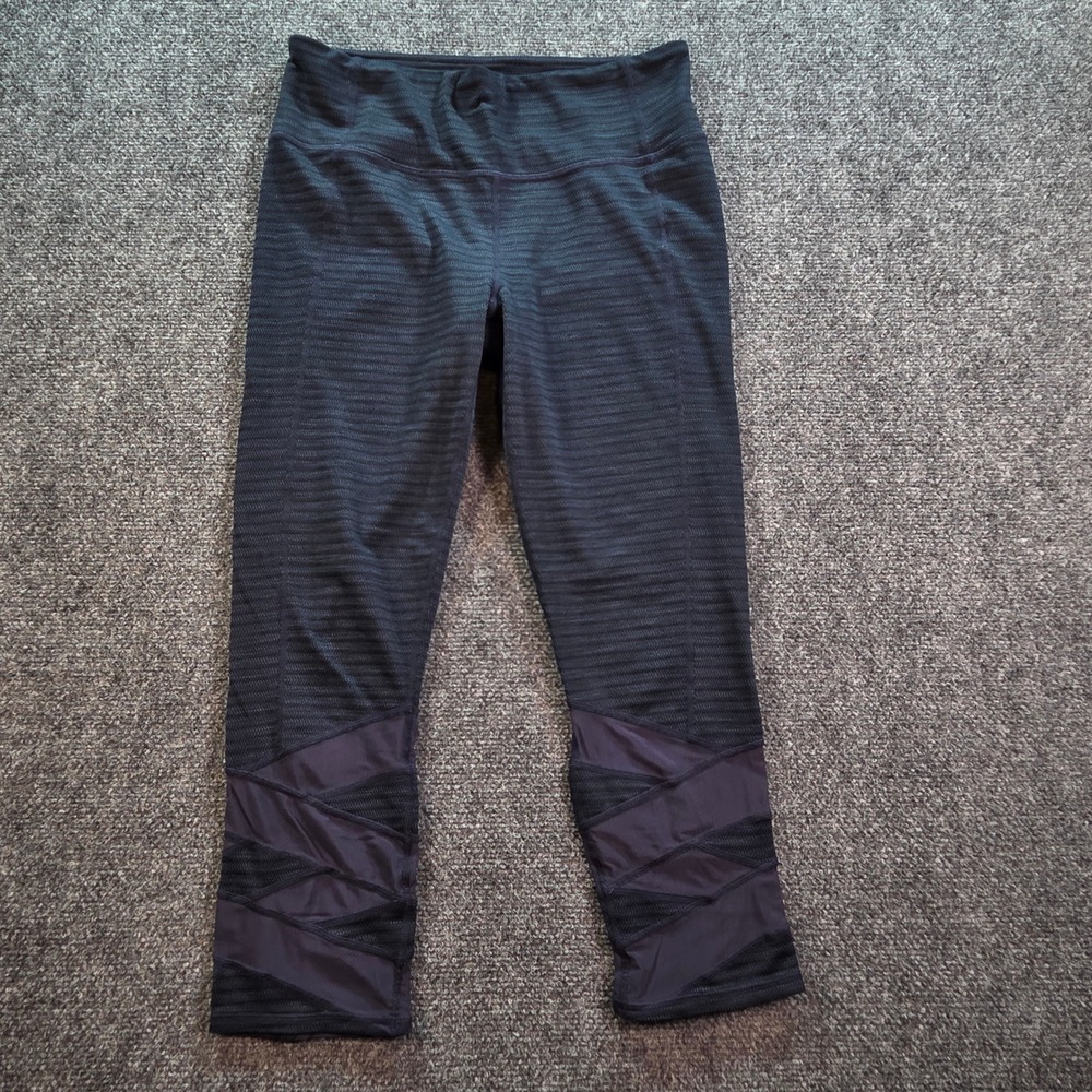 Athleta Leggings Womens Medium Navy Blue Herringbone Mesh Crop Capri Activewear